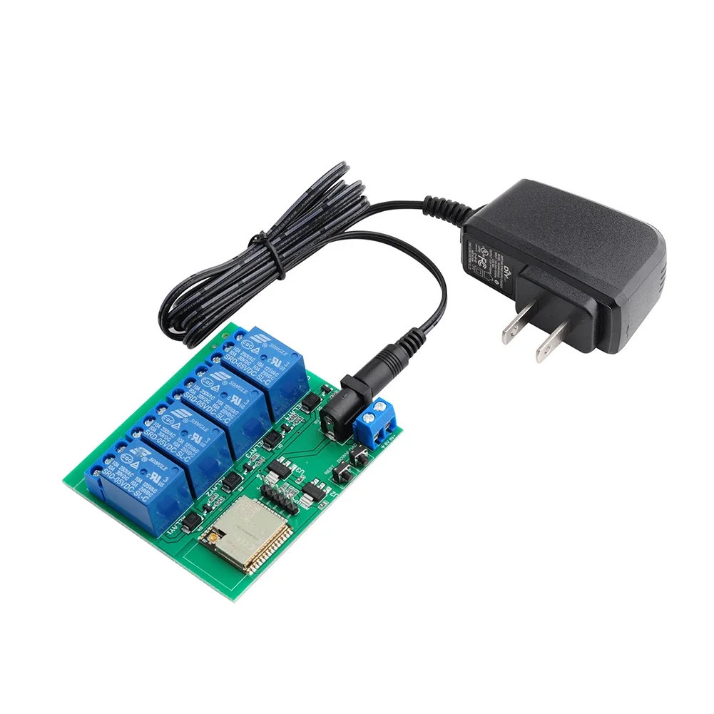 ESP32S 4 Channel Wifi Blue-tooth-compatible Relay Module With esp32-wroom-32u 2.4G WiFi Antenna US EU Plug Power Adapter