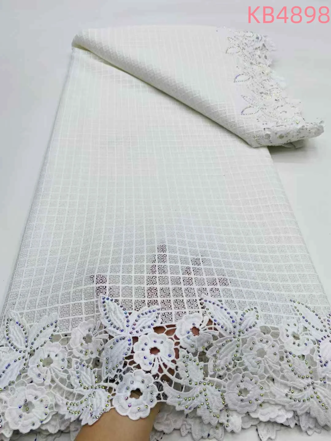 

Nigerian Net Lace Sequins Guipure Tulle Lace Fabric Latest Nigerian Lace Fabrics 2025 White Stones Cord Lace For Sewing KB4898