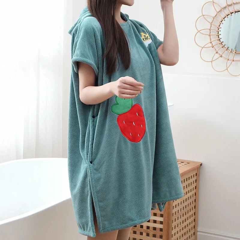 Women Wearable Bathrobe Coral Fleece Soft Hooded Beach Towel Dress Quick Dry Microfiber Thicken Swimming Cloak Bathroom Textile