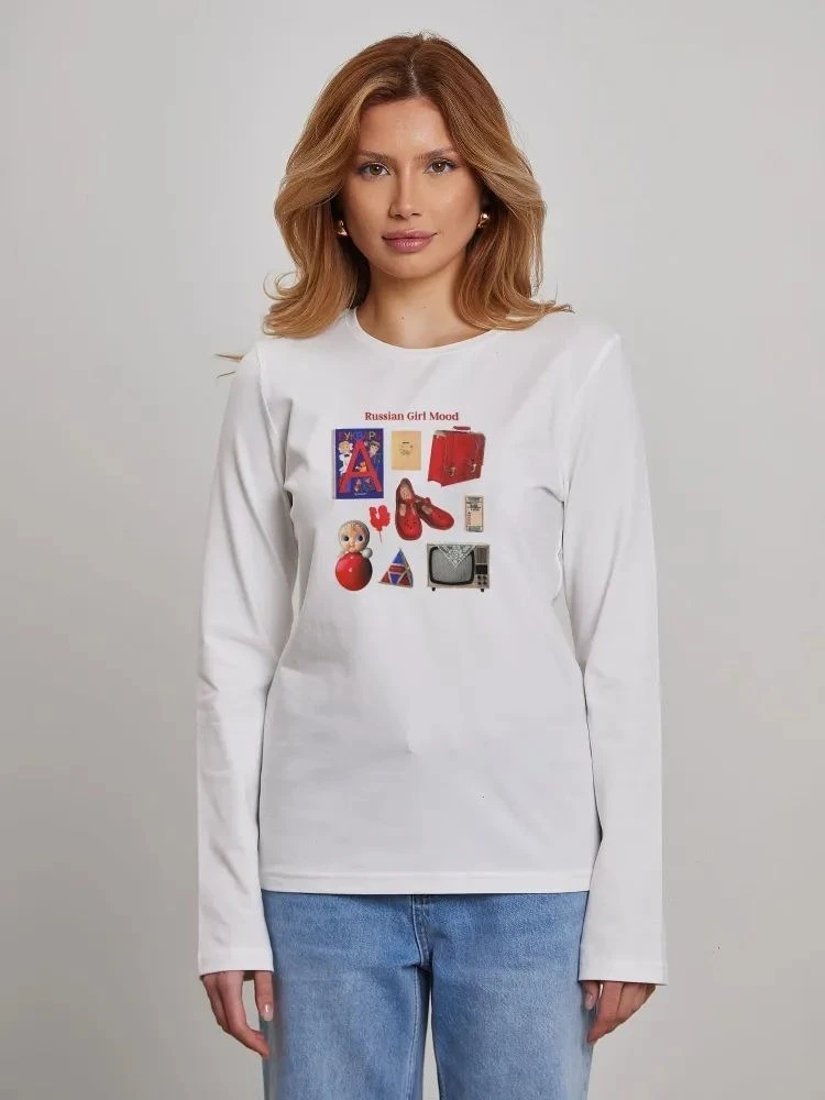 

Faionable round Ne Printed Loose Casual Long Sve Tirt Women's Cotton Comfortable Breathable Moisture ng Tee