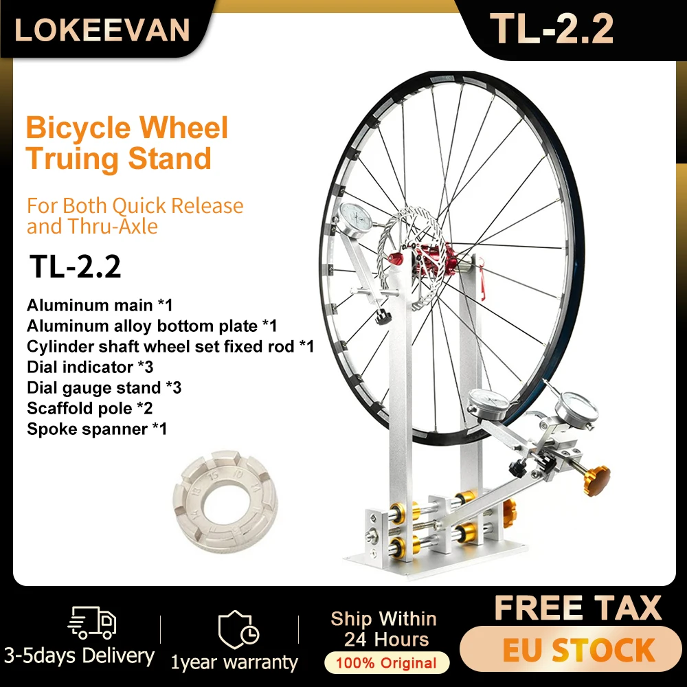 LOKEEVAN support de réglage de roue de vélo vtt outils de réparation de roue de vélo de route avec jauge à cadran pour dégagement rapide et axe traversant