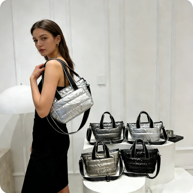 

Женская зимняя стеганая сумка-пуховик из нейлона, большая вместительная сумка через плечо, теплая, в стиле мессенджер, для повседневных поездок, шикарная