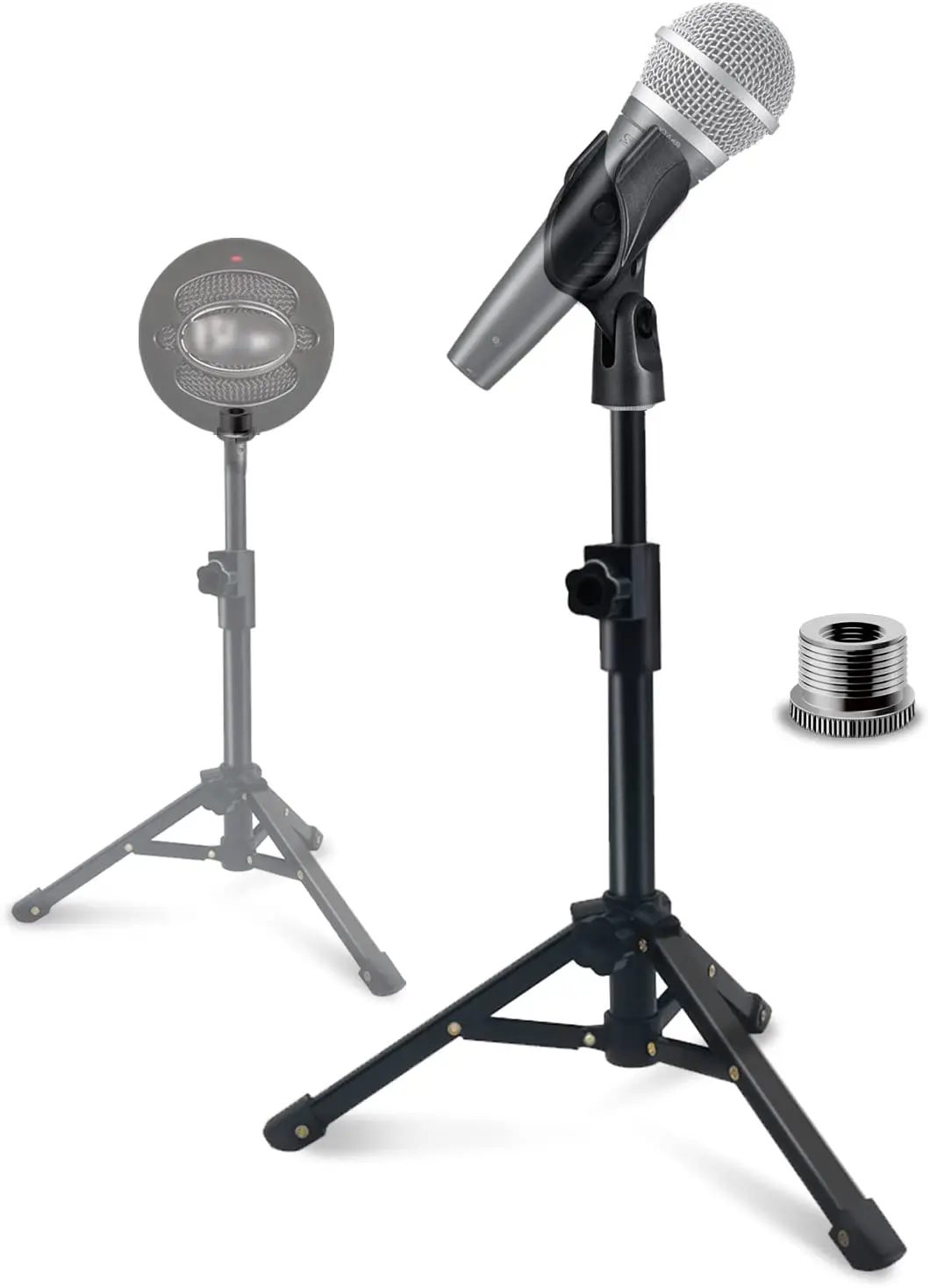 حامل ميكروفون محمول قابل للتعديل مع حامل ثلاثي القوائم لسطح الطاولة مع حامل مشبك ميكروفون لـ SM58، SM57، Samson