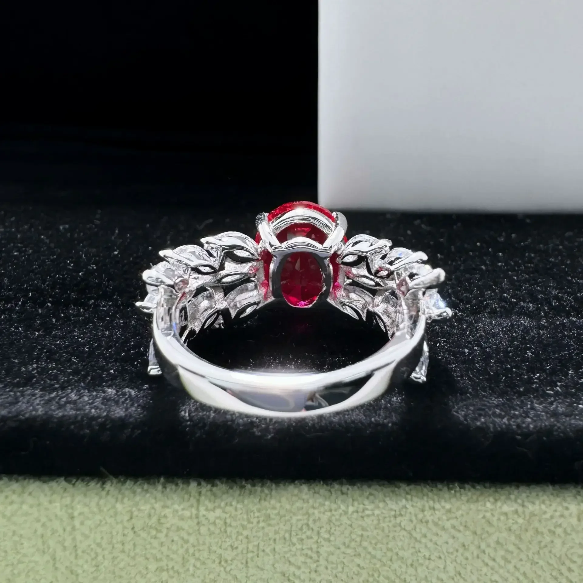 Solid 14K White Gold AU585 Platinum PT950 Skeleton Diamond Ring 3 Carat Ruby Diamond Ring for Women Gift