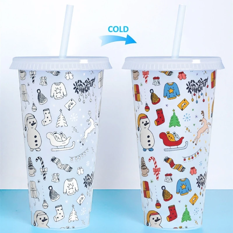 Color Changing Cups with Lid Straw Coffee Tumblers Cold Temperature-sensitive Color Changing Cups 3 Styles for Ice Drink