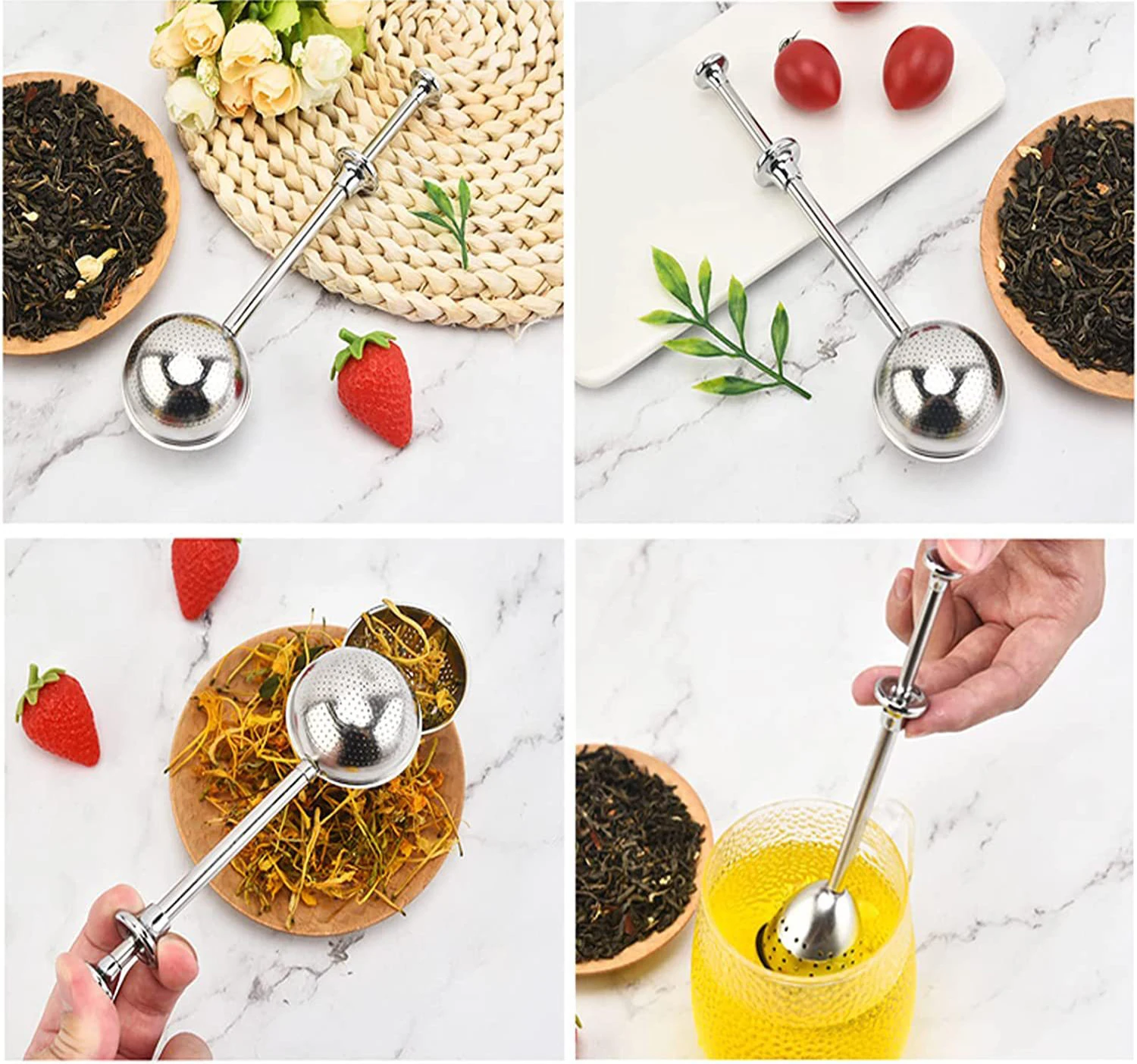 Stainless Steel Tea Infuser Sphere Mesh Tea Strainer Coffee Herb Spice Filter Diffuser Handle Tea Ball Tea Spoon Infuser Filter