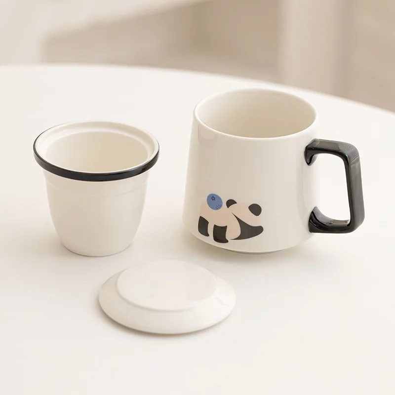 

Innovative Panda Tea Cup with Removable Infuser Glass Tumbler for Loose Leaf Tea Cute Cartoon Design for Office Home