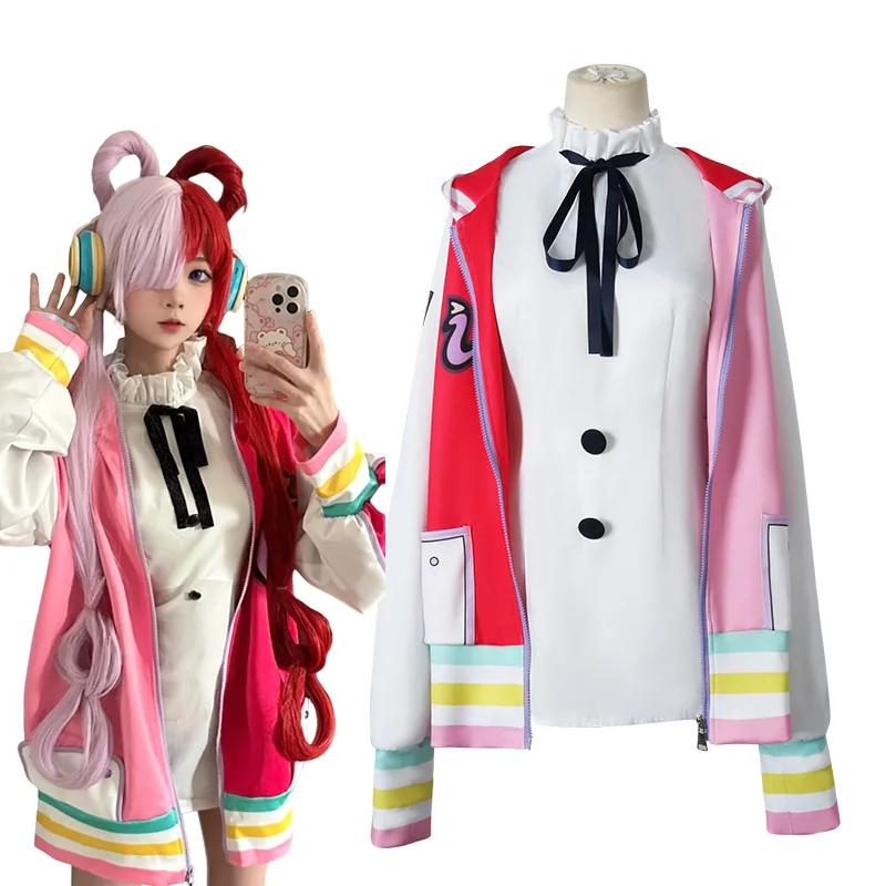FILM Merah UTA Shanks Daughter Cosplay Anime Costume for Girls Pink Jacket Skirt with Sleeves Women's Dress Coat Suit