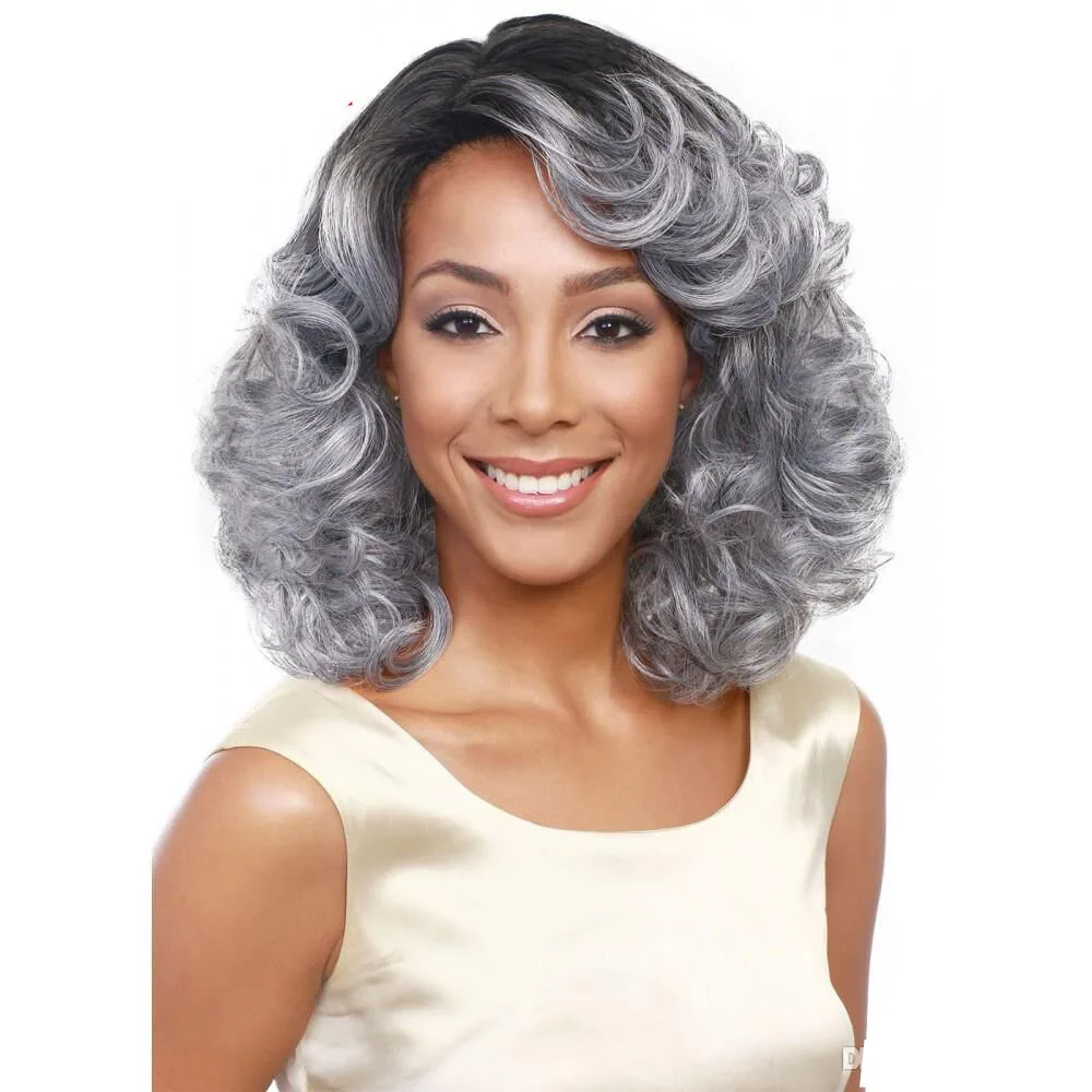 

Euro-American Women's Short Curly Hair Grandma Gray Synthetic Fiber Wig Women's Headpiece for Daily Wear