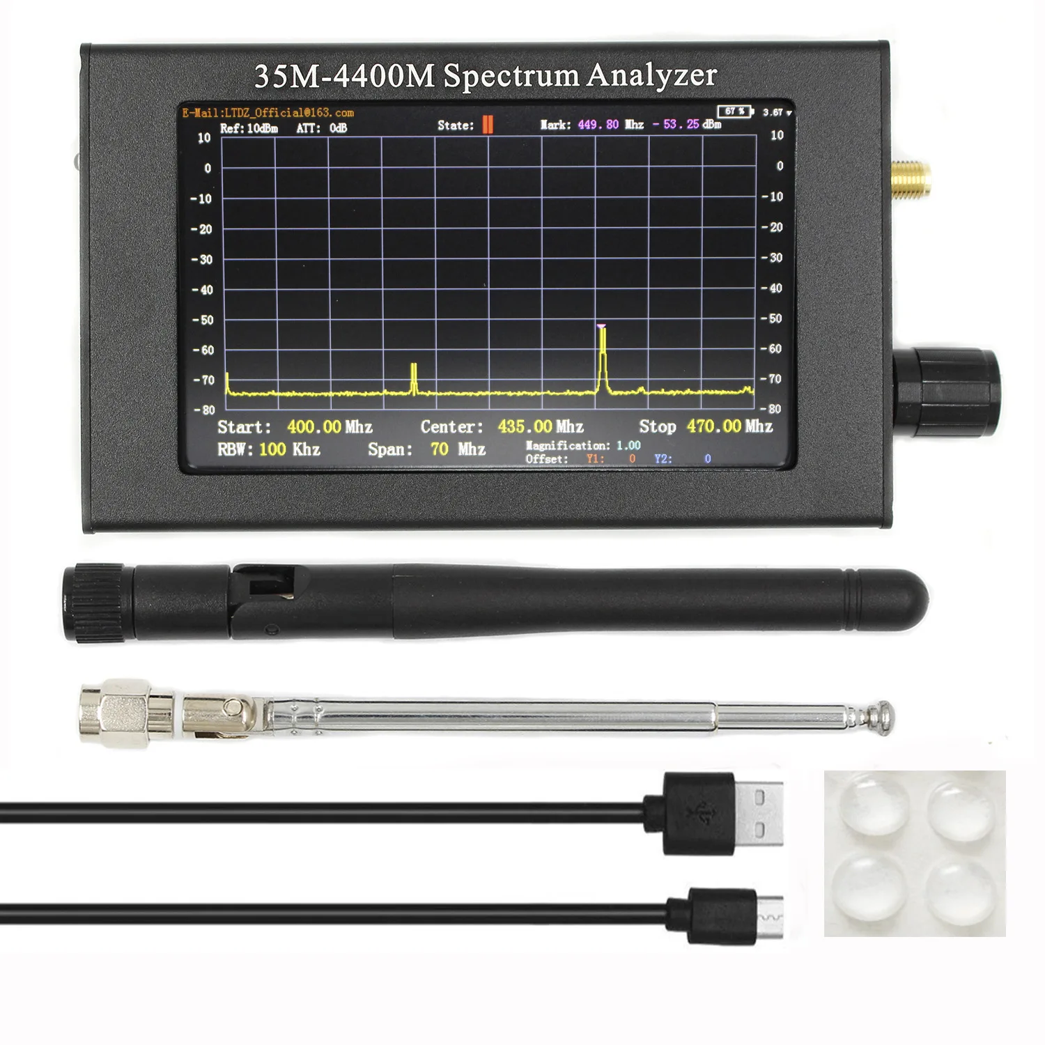 4.3 Inch TFT Color Display Portable Handheld RF Spectrum Analyzer, Frequency Range 35M-4400MHz Spectrum Analyzer Device
