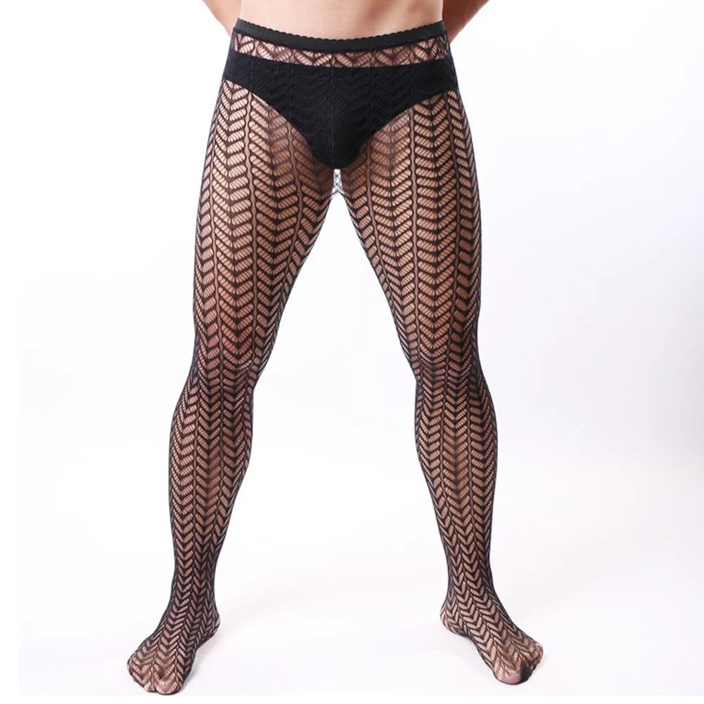 

Men Sissy Mesh Fishnet Pantyhose Hollow Out Transparent Body Stockings Jacquard Lingerie Elastic See-through Pantyhose Underwear