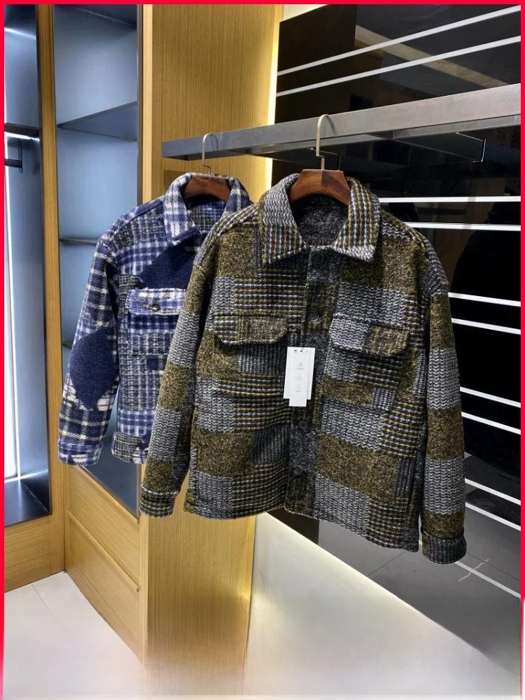 

High-End Spani Faion! Premium Flannel! Autumn Winter New Men's Warm Collared Long Sve irt Jaet Trendy