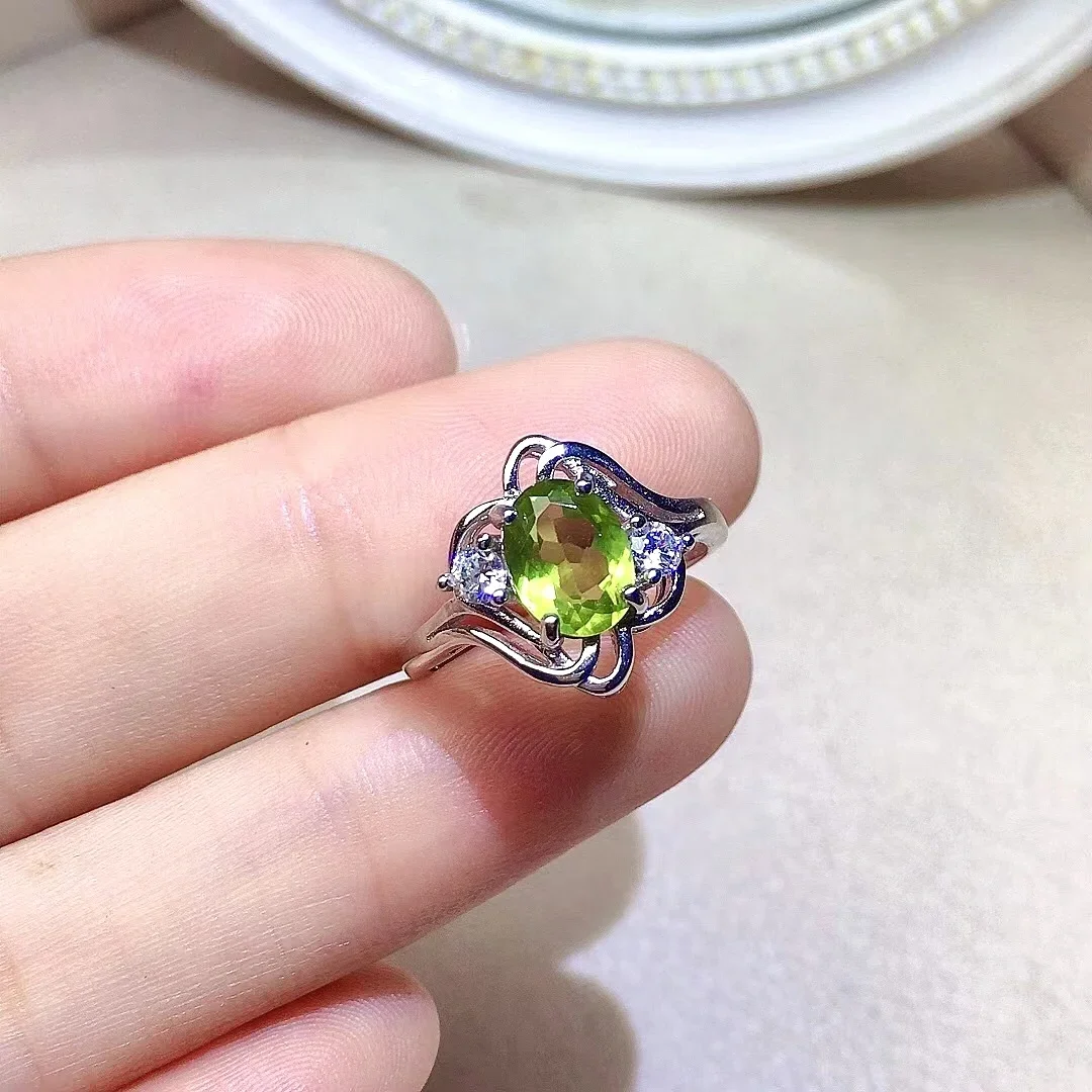 

Элегантное кольцо из серебра 925 пробы с кристаллами 6 мм * 8 мм VVS, кольцо с натуральным перидотом, модное кольцо из стерлингового серебра с драгоценным камнем