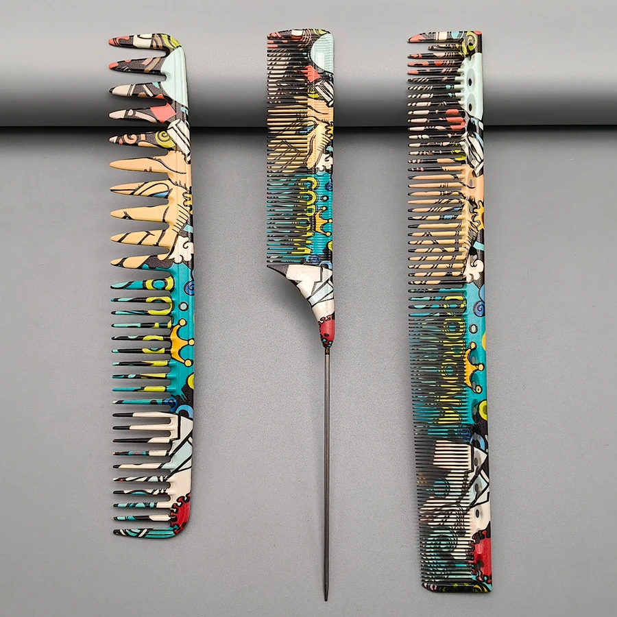 3Pcs Hair Cutting Combs, Professional Hair Stylist Comb Set for Salon Use, Very Useful Combs for Hair Styling, Beautiful Pattern