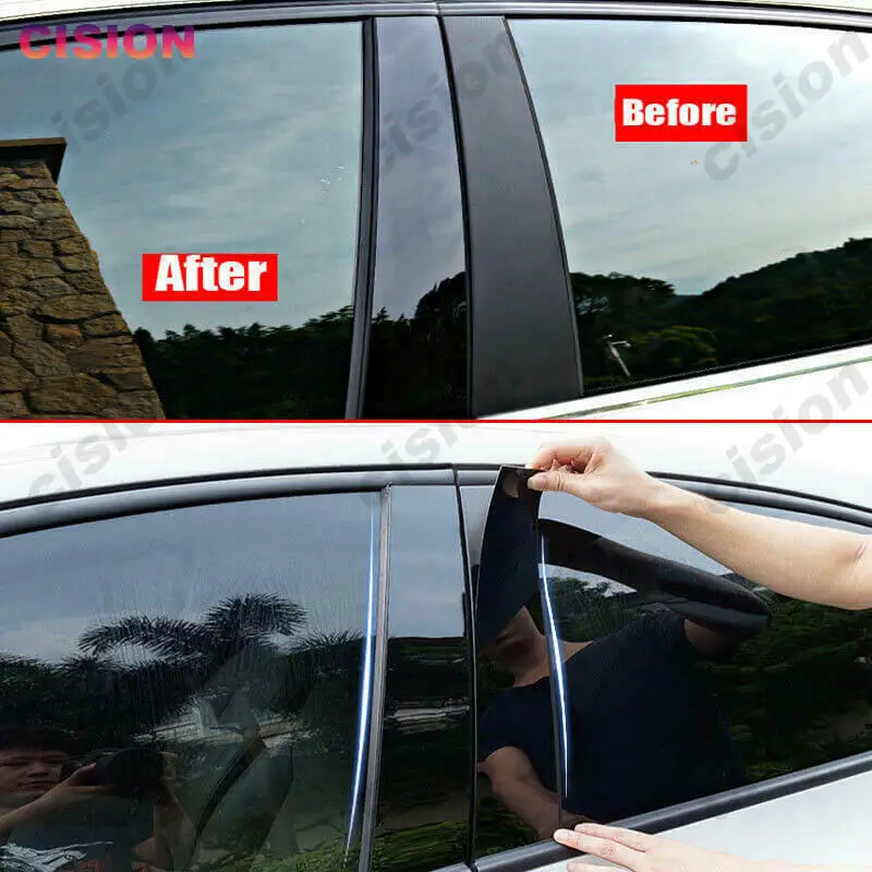 Glossy Black Mirror Effect Window Door Column B C Pillar Post Cover Trim Carbon Fiber For Hyundai Accent Solaris Sedan 2011-2018