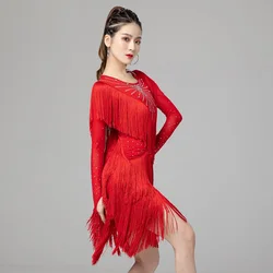 X099 Latin Dance Dress for Women Tassel Dress Tango Rumba Costumes Flamengo Ballroom Dance Dress for Women Dancing Suit