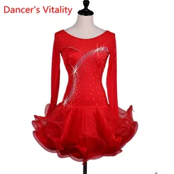 High grade diamond  wonen latin dance professional competition dress female adult new long sleeved dance costume