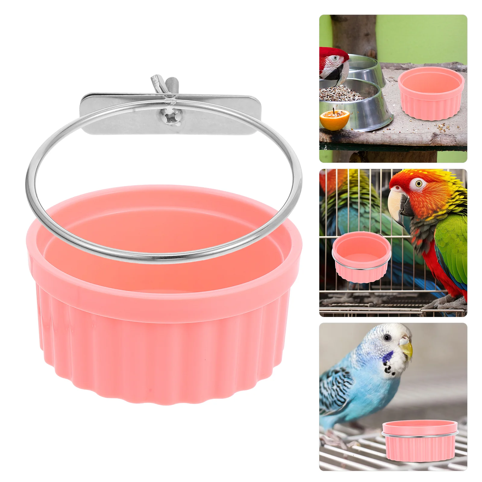 

Parrot Food Bowl Pink Dog Bowls Chinchilla Feeding Tray Cat Stainless Steel Pet