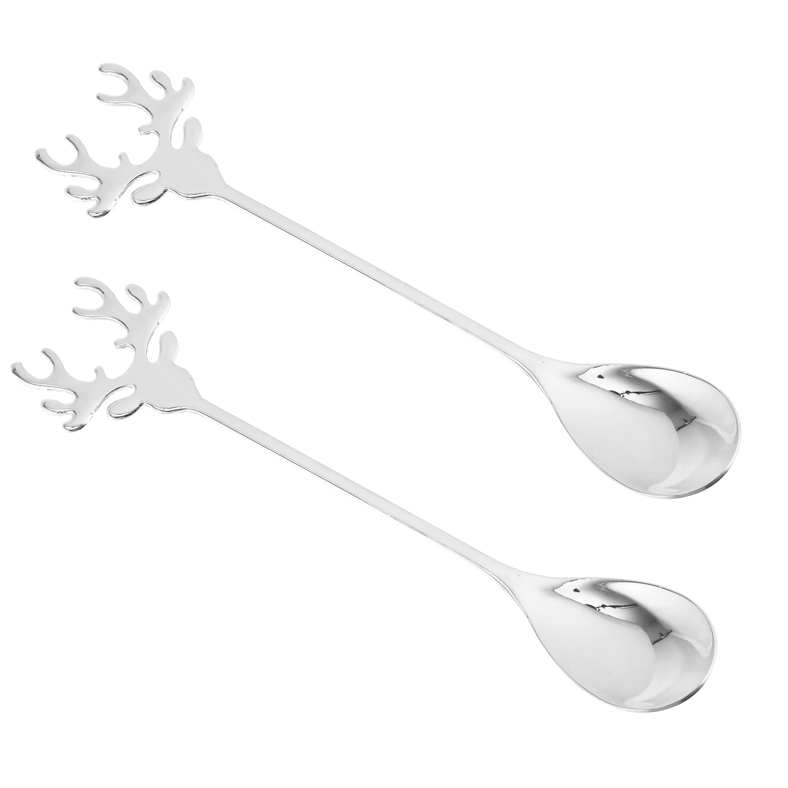 

2 Pcs Coffee Scoop Christmas Elk Spoons Stainless Steel Silver Unique Mixing Teaspoons Festive Holiday Gift Idea Safe