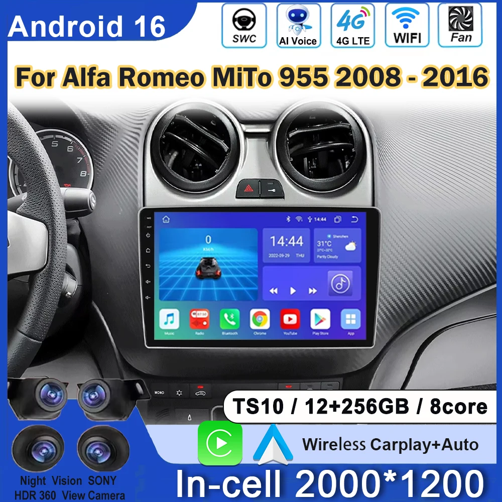 

Car Radio GPS Navigation For Alfa Romeo MiTo 955 2008 - 2016 Auto Multimidia Video Player Screen Carplay Head Unit QLED Screen
