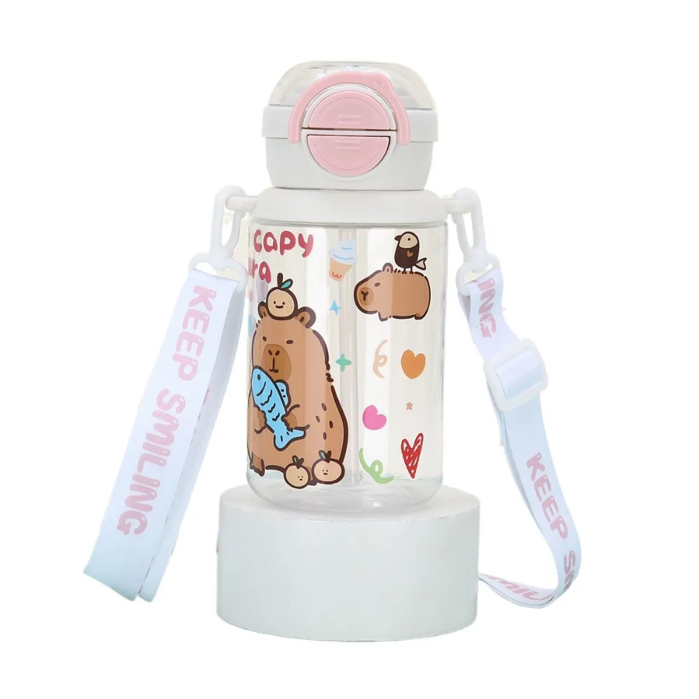 

500ml Capybara Water Bottles Cute Large Capacity Transparent Plastic Cup Cartoon with Lid Straw Capybara Drinking Bottle
