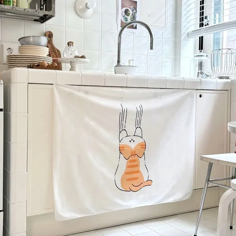 VIKAMA Japanese Noren Door Curtain, Cartoon Cat Kitchen Half Curtain, Privacy Room Divider For Entryway, Aesthetic Home Decor