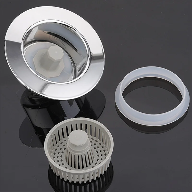 Kitchen Filter Sink 3 in 1 Pop Up ABS Stainless Steel Sink Strainer Drain Basket Stopping Blockage Bouncing Core Leak-proof Plug