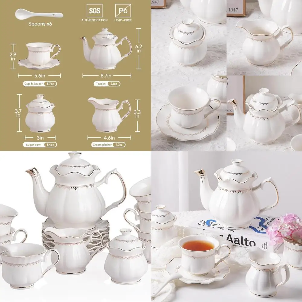 

Винтажный фарфоровый чайный сервиз с золотой отделкой, 21 предмета, сервис на 6 штук, элегантный белый цвет, винтажные чайные аксессуары