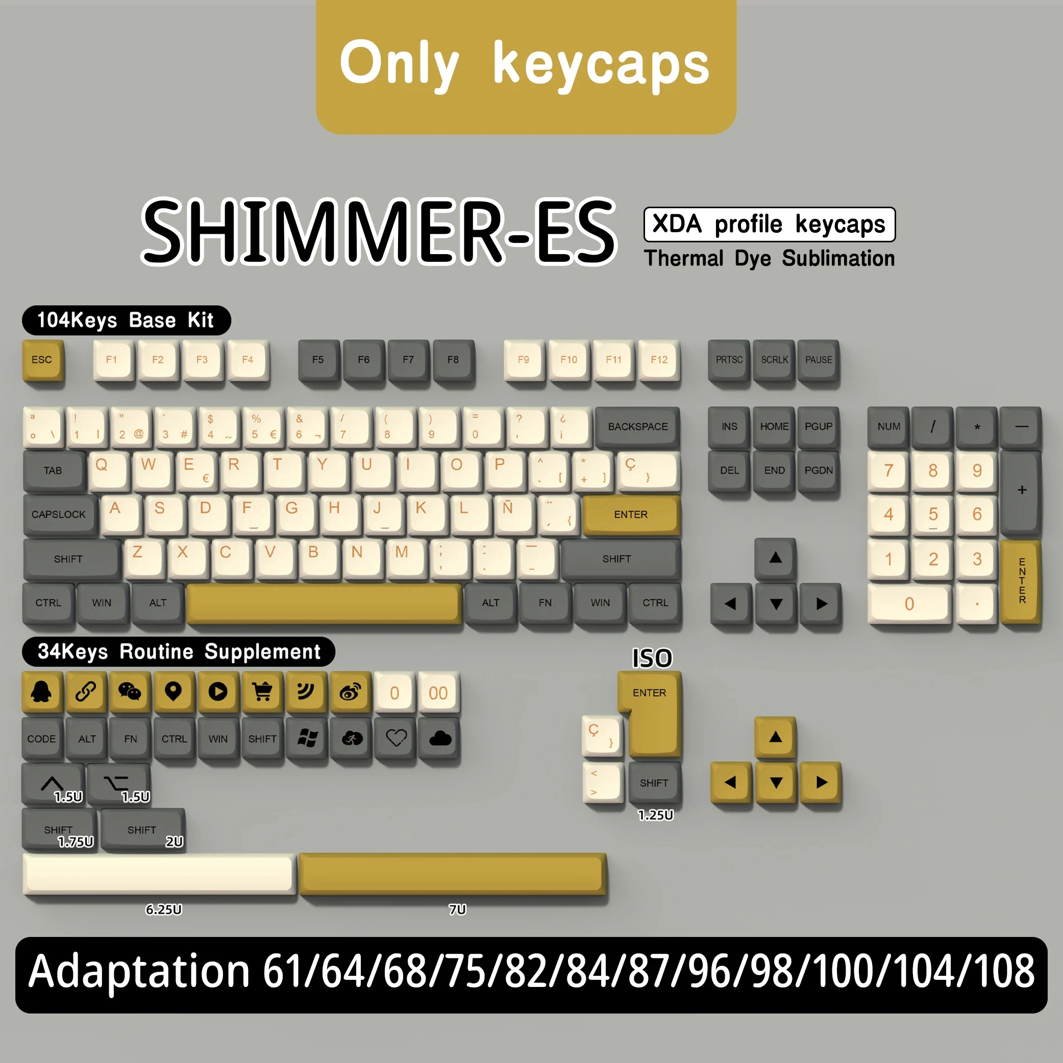 Spanish Keyboard Keycaps 136/140 Keys ISO Alice Layout XDA Profile PBT ES Keycaps Dye-Sub For Mechanical Keyboard 7U Space bar