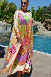 Beach smock caftan Print Boho Skirt Loose plus size Batsleeve robe Bikini smock sunscreen