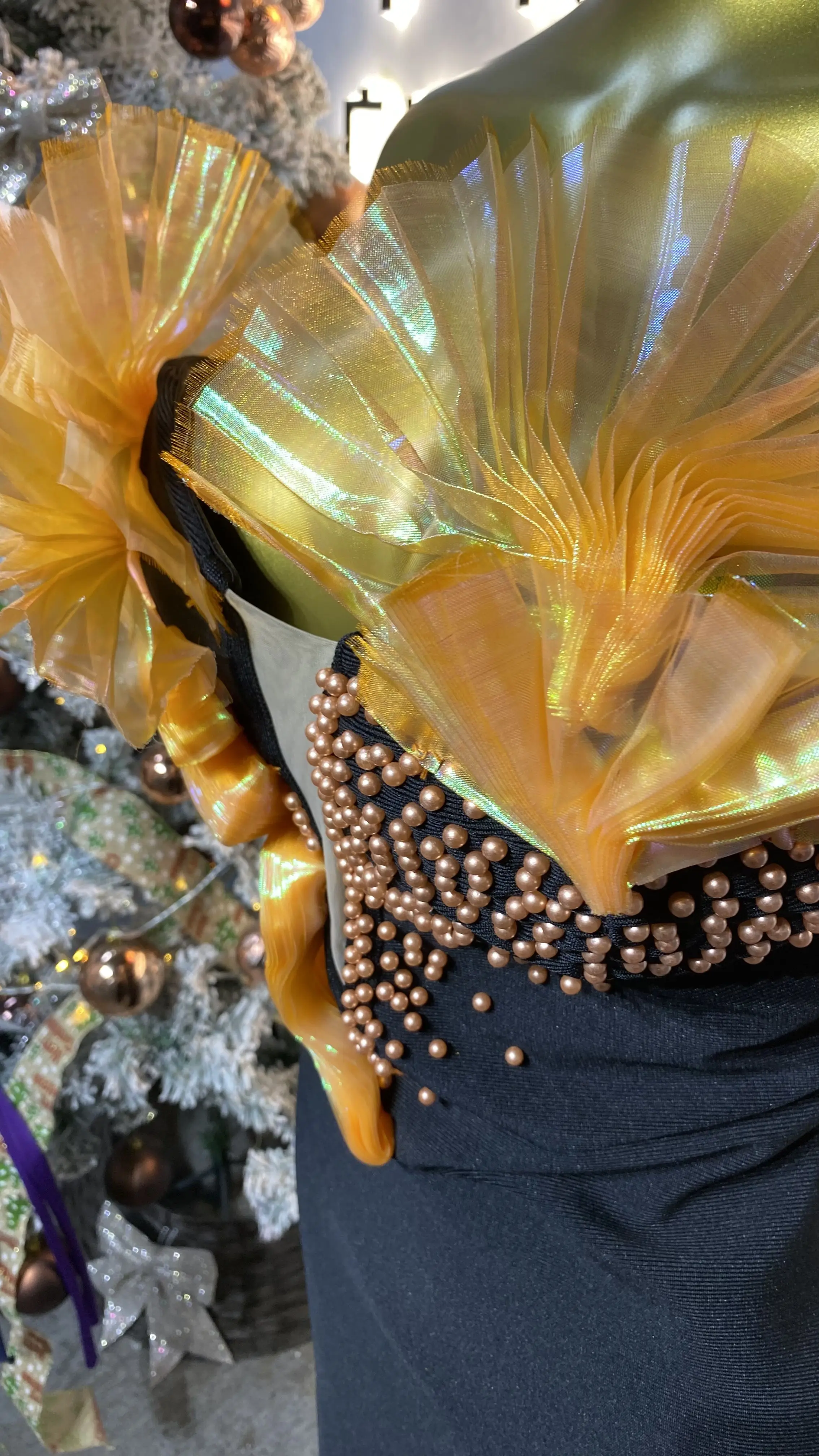 Sexy pleated V-neck pearl-embellished strapless high-waisted bandage maxi dress for evening events-GZXX170