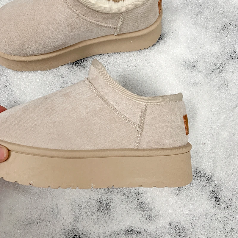 Thick Plush Platform Snow Boots Women Winter Keep Warm Fur Cotton Shoes Woman Faux Suede Slip-On Ankle Botas Zapatos De Mujer