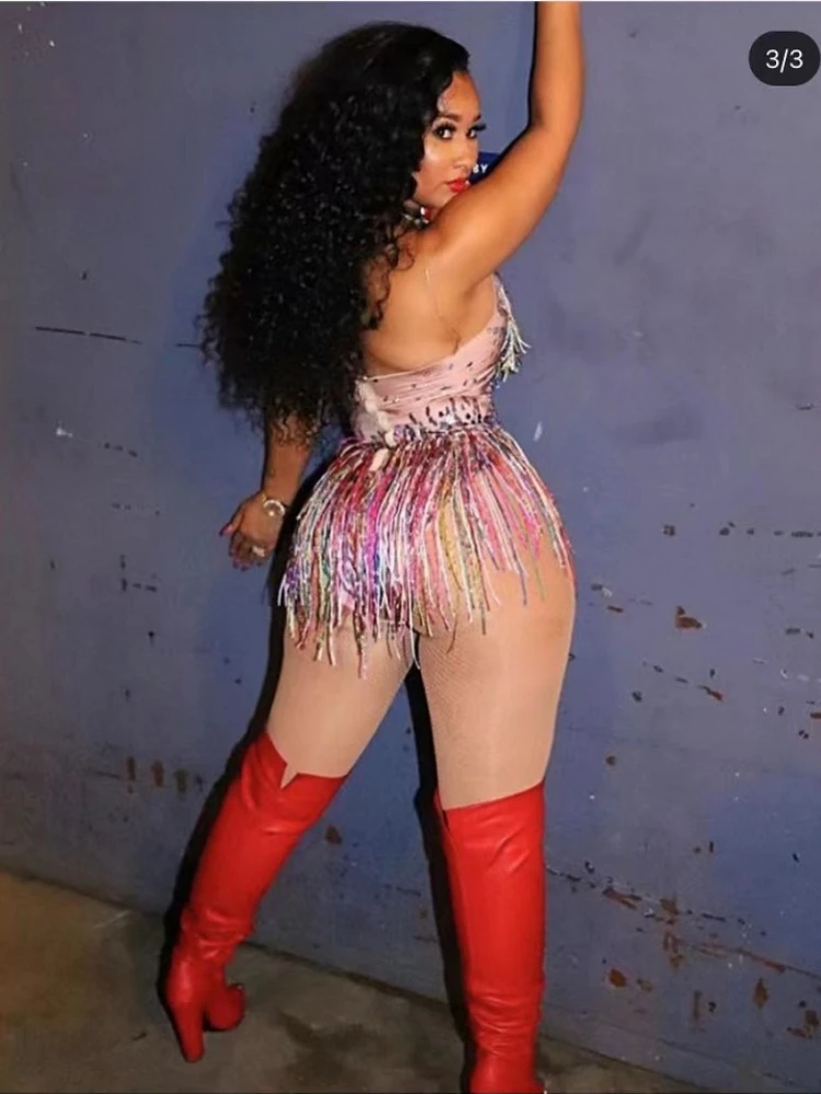 นักร้องหญิงสีสัน Fringed Onesie ไนท์คลับเครื่องแต่งกาย Robe Femme Chic Et Élégante Party High-End Performance Dress