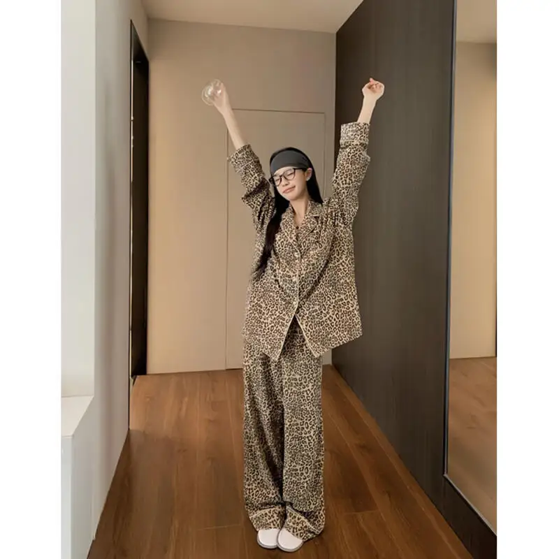 

Girl's Pajama Sets Homewear Sleepwear Loungewear Thickened Women's Suit Loose Wide Leg Pants Long Sve Home Clothes Autumn Winter