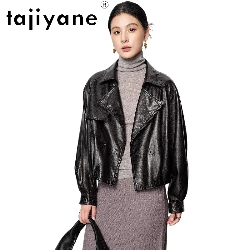 

TAJIYANE Real Oil-Wax Sheepskin Jackets Short Casual Coats Premium Genuine Leather Jacket Woman 2025 Fall Women Clothes дубленка