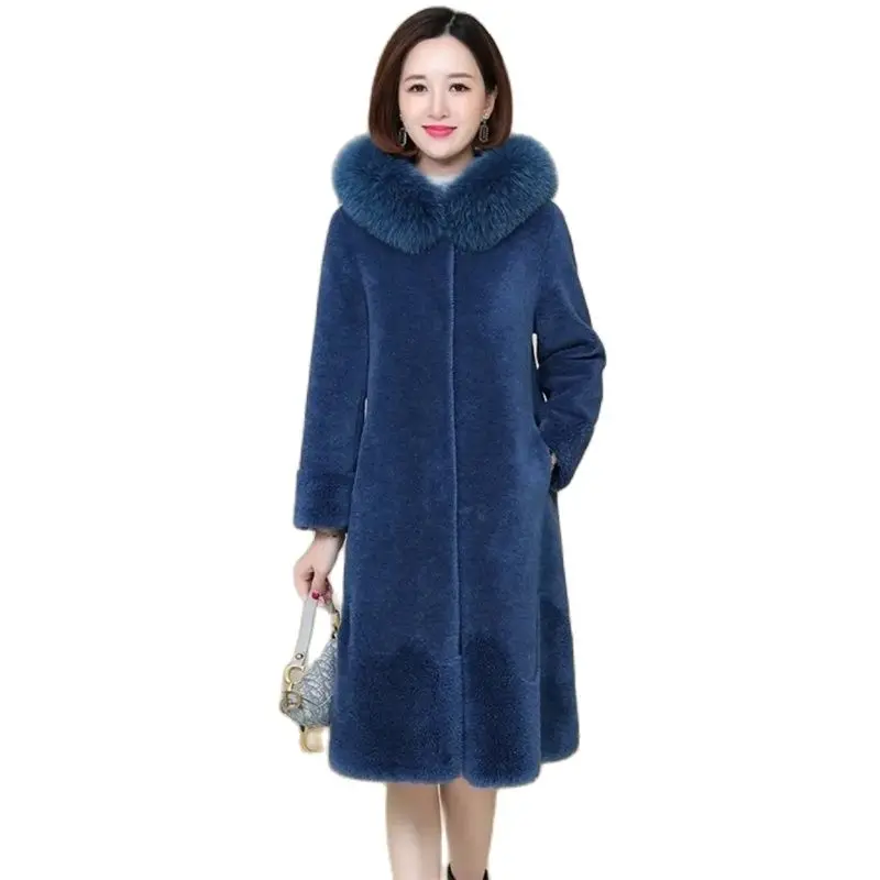 Nice New Sheep Shearing Coat Jacket Women Winter Faux Fur Overcoat Middle-aged Female Hooded Windproof And Warm Coats