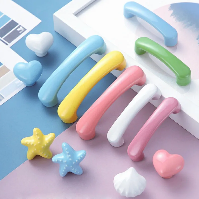 Cartoon Children Room Ceramic Cabinet Knobs Moon Star Wardrobe Handle Garden Door Handle Cabinet Handles Drawer Pulls Knurled