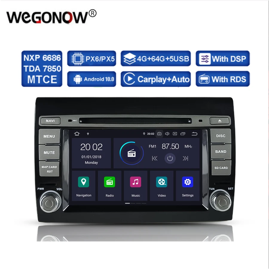 DSP PX6 IPS Android 11 4GB RAM 64G ROM Car DVD Player GPS Map Wifi RDS Radio Bluetooth 5.0 For Fiat BRAVO 2007-2009 2011 2012