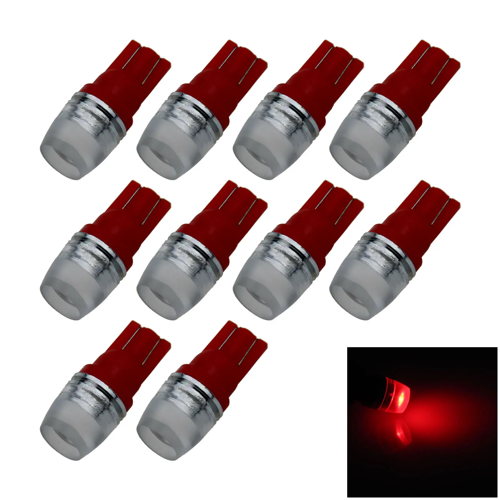 10x Red Car T10 W5W Roof Bulb License Plate Lamp 1 Emitters COB SMD LED 280 285 447 A070-R