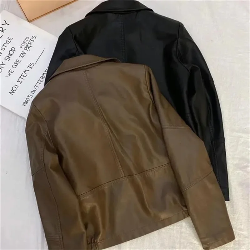 Spring Autumn Ladies Fashion PU Leather Coat Korean Femme Large Size 4XL Jacket Women Zipper Faux Leather Outwear