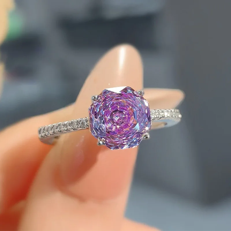 New 100% S925 sterling silver 8 * 8mm millennium cut octagonal stone wedding ring for gift giving and versatile wedding jewelry