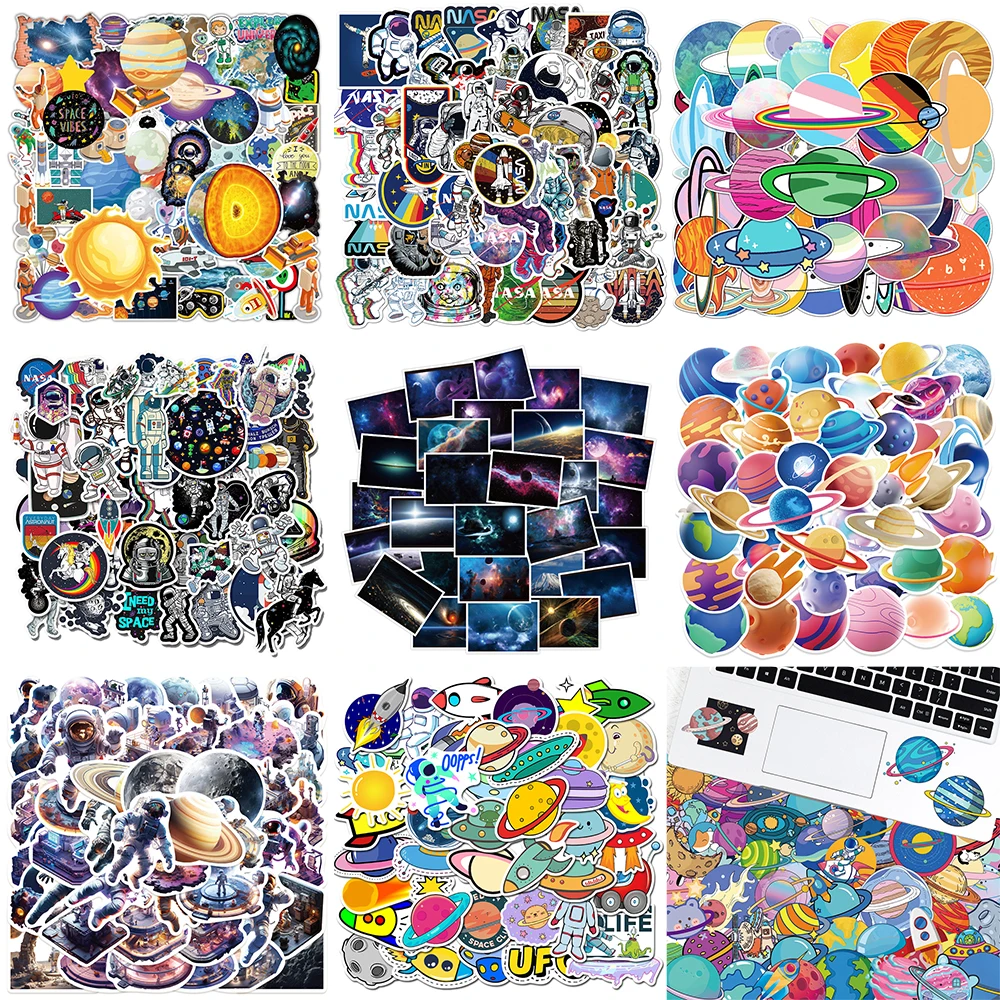 10/30/50PCS Cartoon Planet Stickers Series Astronaut Space Graffiti Helmet Laptop Luggage Phone Skateboard Decoration Wholesale