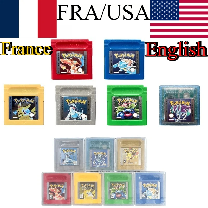 

FRA/USA 7 Styles Best Seller 16Bit Pokémon Game Cartridge for GBC Language High-Quality Video Game Card -gift for Children