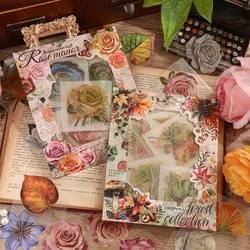 100 sheets Vintage Leaf Plant Rose PET Scrapbooking Sticker Pack Waterproof Decorative Material Aesthetic Sticker For DIY Craft