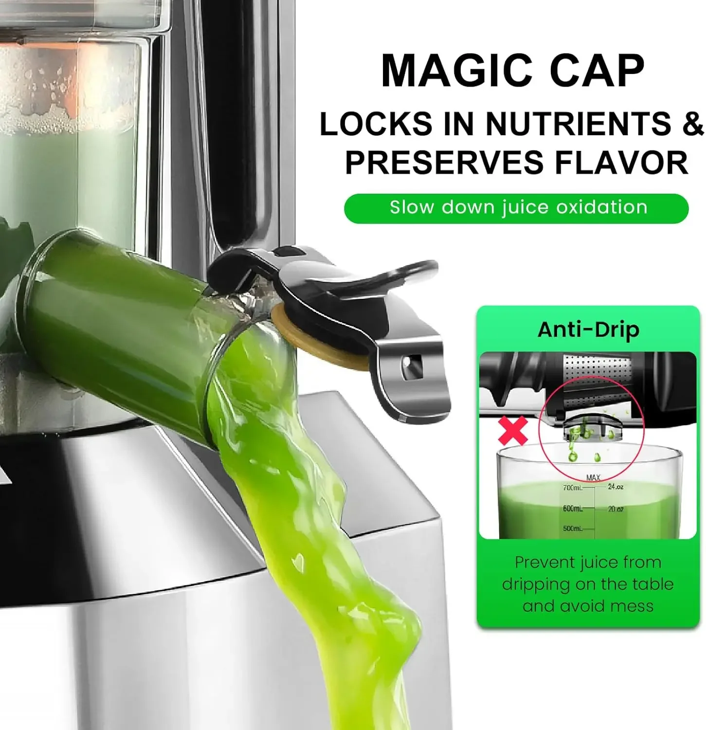 Press Juicer, Slow Juicer Machines for Whole Fruits and Vegetables with 3-inch Large Feed Chute, 240w Slow Masticating Juicer wi