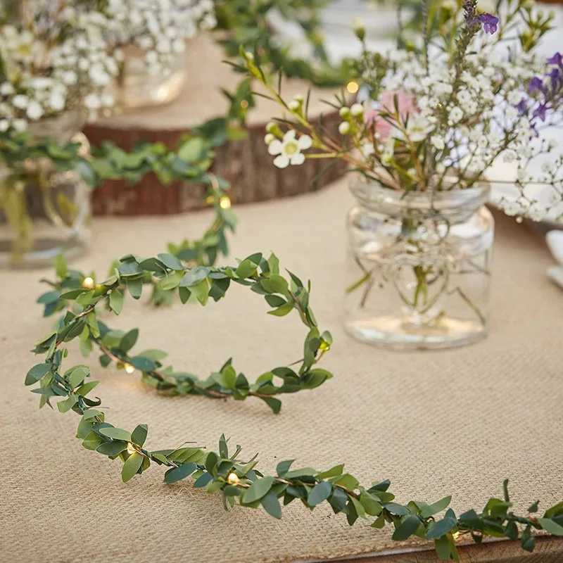 Battery Operated - Artificial Green Leaf Flower String Lights Wedding Garland Fairy Home Party Hanging Decoration