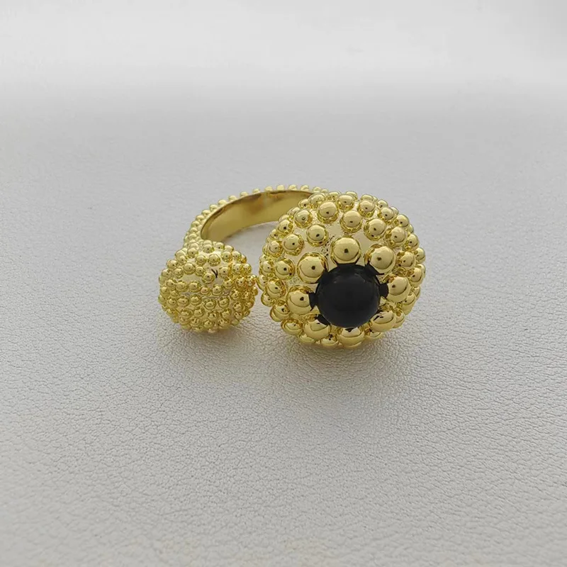 Black niche three-dimensional polka dot gemstone high-end new opening ring