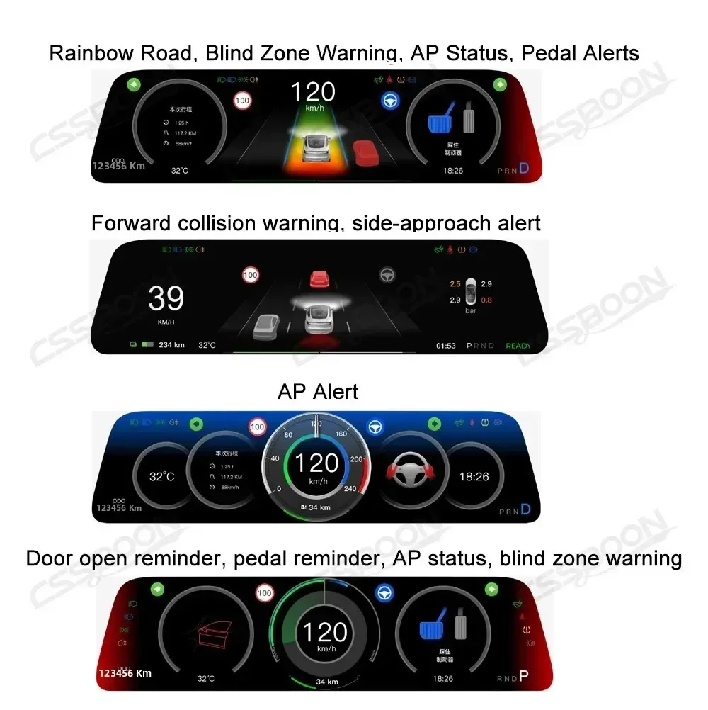 CSSBOON per Tesla Model 3/Y Display HUD da 9.6" per Cruscotto, Supporta Carplay e Android Auto, Schermo Digitale per Navigazione Auto