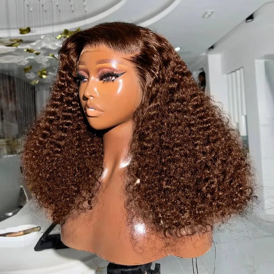 

230% Brazilian 13x4 Short Bob Chocolate Brown Curly Wigs Hd Transparent Lace Frontal Wig Deep Wave Bob Short Hair Wigs For Women