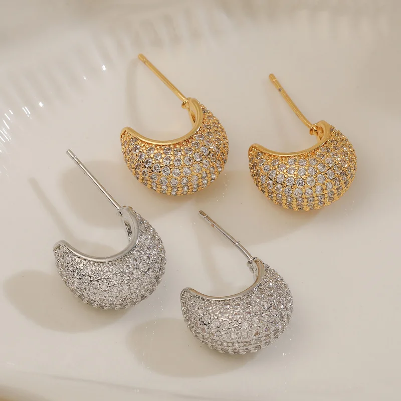 

Европейские и американские простые роскошные медные серьги с геометрическим рисунком из 18-каратного золота и циркона для женщин, нишевые универсальные серьги высокого класса